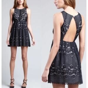 Free People Rocco Mini Dress Womens 10 Black Floral Lace Boho Romantic